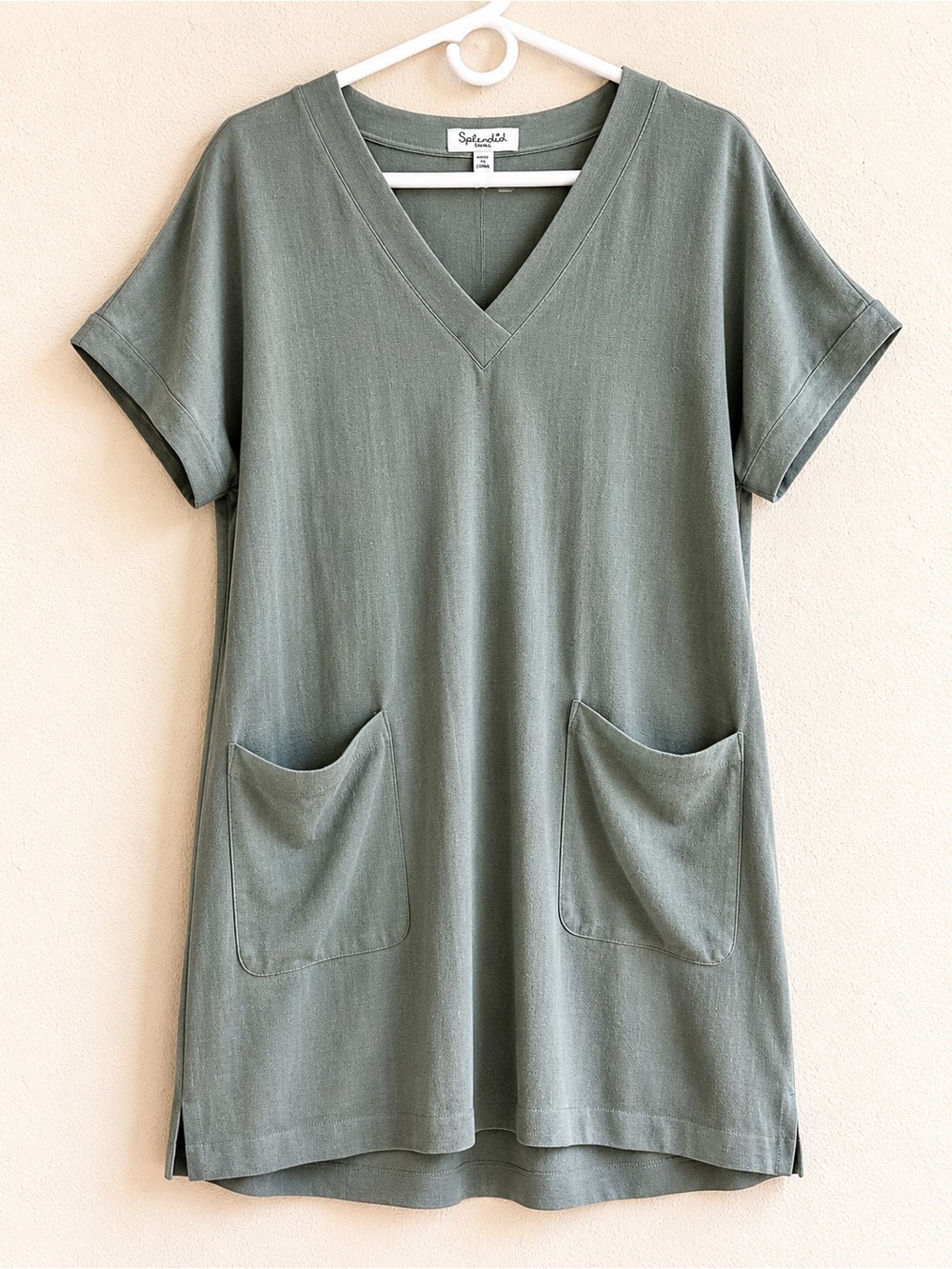 Splendid Sage Green Linen Blend Tunic Dress Small